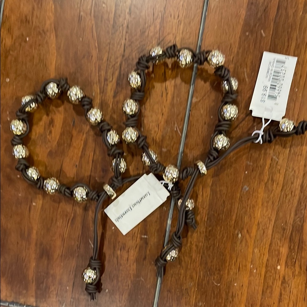 Brown and Gold Beaded Cord bracelets (one sz)
